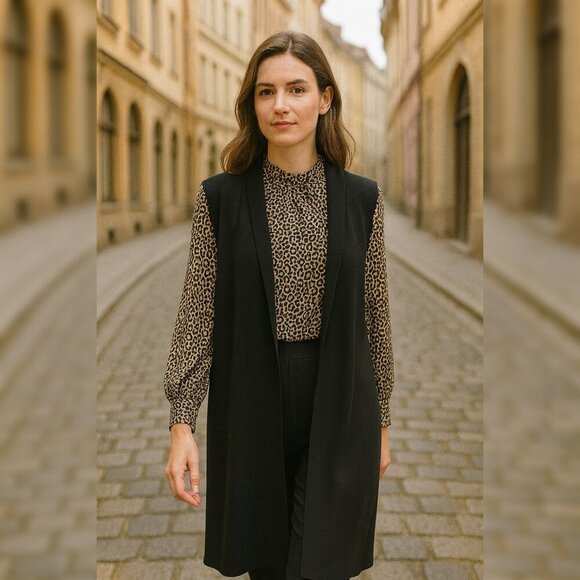 Nanette Lepore Long Black Sleeveless Knit Cardigan Vest Women's Sz M - Picture 1 of 6